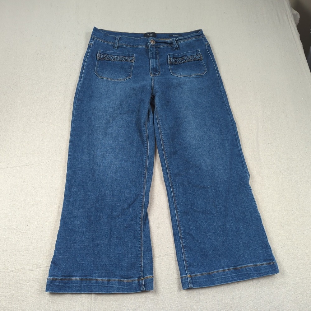 Curve Appeal Jeans Womens 14 32 Blue High Rise Wide Leg Stretch